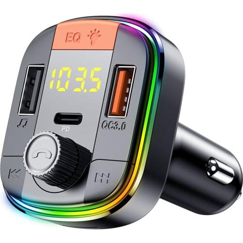 Car FM Transmitter Bluetooth 5.0 Adapter Car Mp3 Player 2 USB Port with PD Fast Charger Car Hands-free Kit