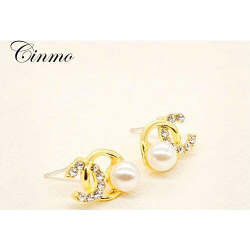 Cinmo Korean New Style Crystal Piercing Stud Earrings Statement Pearl Hip Hop Earrings For Women Girls Fashion Ear Jewelry Gifts