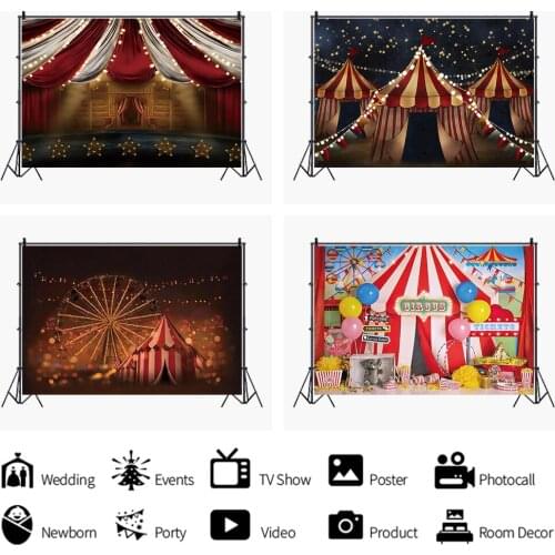 Circus Red and White Tent Ferris Wheel Backdrops Photo Background Decorations for Carnival Night Portrait Photography Props