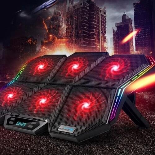 Coolcold gaming RGB laptop cooler 12-17 inch Led Screen Laptop cooling pad Notebook cooler stand with Six Fan and 2 USB Ports