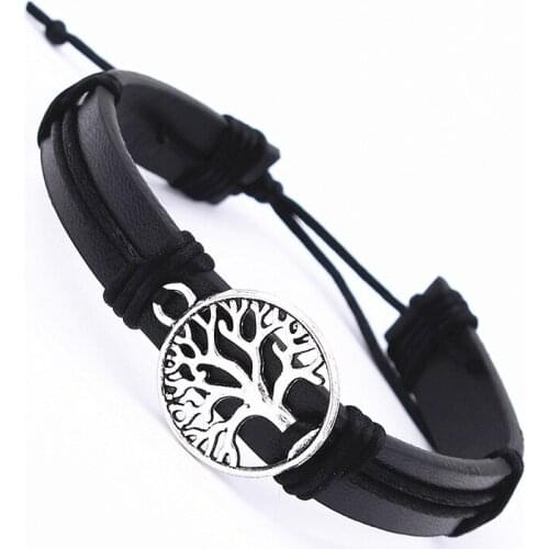 DGW Tibetan Silver theTree of life Braided Leather Bracelet 10 colors Fashion Jewelry Bangles for Men and women