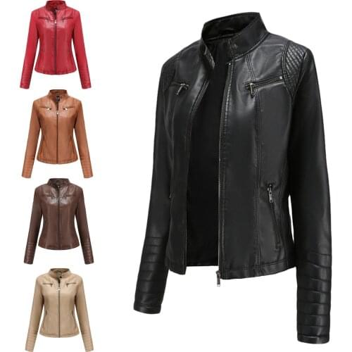 European and American new style womens leather clothing spring and autumn thin clothing leather jacket short female jacket