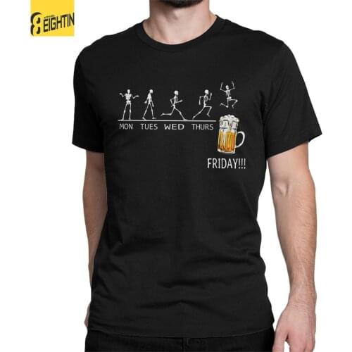 Men Funny Skeleton Beer Days T Shirts 100% Cotton Clothes Unique Short Sleeve Crew Neck Tees Plus Size T-Shirt