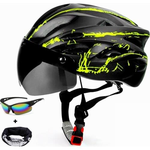 Cool Black Goggles Bicycle Helmet Ultralight Pattern Bike Helmet Riding MTB Mountain Road Bike Integrally Molded Cycling Helmets