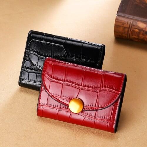 New 100% Genuine Leather Womans Wallet Small Mini Card Holder Female Walet Pocket Retro Purse High Quatily Coin Bags