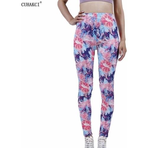 CUHAKCI Colorful Floral Printing New Leggings Women Clothes Elastic Trousers Workout Gym Training Running Sport Pants Exercise