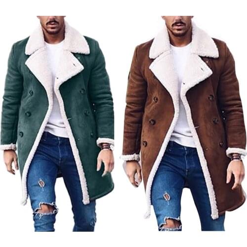 Winter polar fleece composite imitation suede mens warm jacket and coats camel color trench long coat men menteau d'otone homme