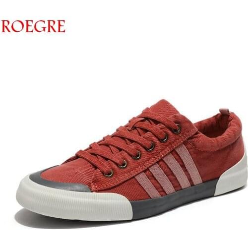 ROEGRE Canvas Shoes Men Casual Shoes Breathable Wear-resistant Shoes Comfortable Round Toe Lace-up Flat Shoes Zapatos Hombre