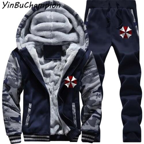 2020 Winter Mens Casual Jacket Umbrella Men Hoodies Sweatshirt+Pants Thick Fleece Sets Coats Tracksuits