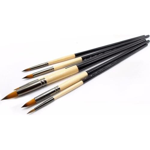 Artists Paint Brush Hair Brush Set Watercolor Nylon Oil Acrylic Round Wood Professional Drawing Art Supplies for Students 6 pcs