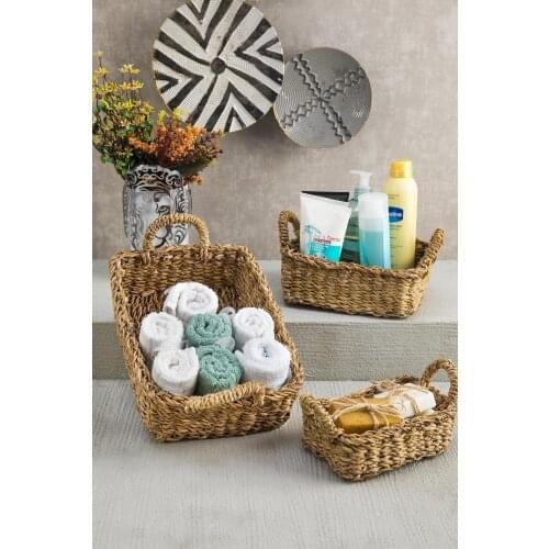 Fizz 3'lü Natural Wicker Basket Organizer Bathroom Basket