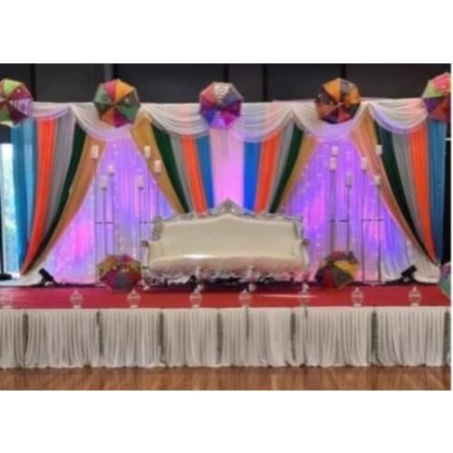 Custom size &Color India Wedding backdrop curtain with swag wedding decoration romantic Ice silk stage curtains