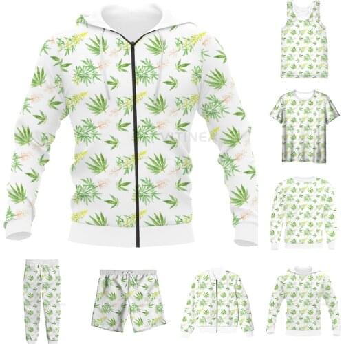 New Funny 3D Full Print Weeds Leaves T-shirt/Sweatshirt/Zip Hoodies/Thin Jacket/Pants Four Seasons Casual Suit V74