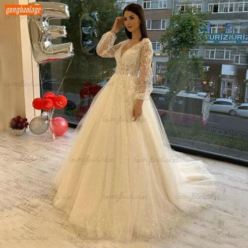 Charming Boho Wedding Dresses 2020 Lace Up Appliqued Tulle Ball Gown Bridal Dress Long Sleeves Gala Custom Made Vestido De Noiva