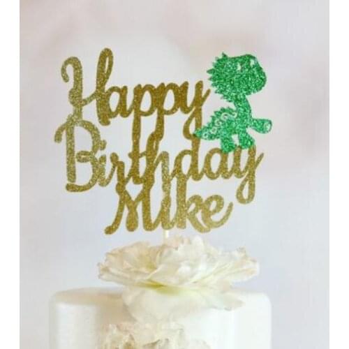 Personalize name glitter Dinosaur dino-theme centerpiece picks birthday Cake Topper -baby shower baptism party cake toppers