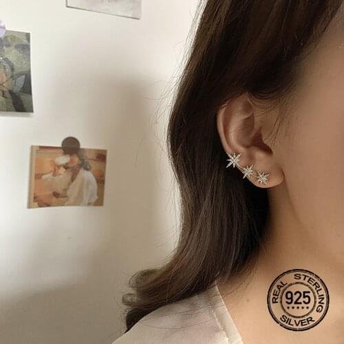 Stud Earrings For Women S925 Silver Eight-pointed Star Korean Temperament High Quality Fashion Female Daily Party Jewelry INEFFA