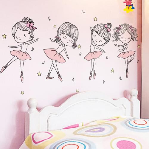 [shijuekongjian] Ballet Dancer Wall Stickers DIY Girl Dancing Wall Decals for Kids Room Baby Bedroom Nursery House Decoration