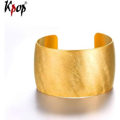 Kpop Wide Open Bangle Bracelet Gold/Silver/Black Color Classice Cuff Bracelet For Women GH537