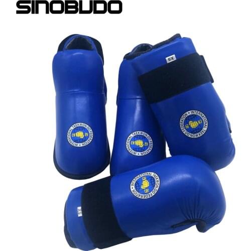 SINOBODU Taekwondo Gloves Foot Guard ITF One Set Protector PU Leather Martial Arts Karate Training Protector Equipment