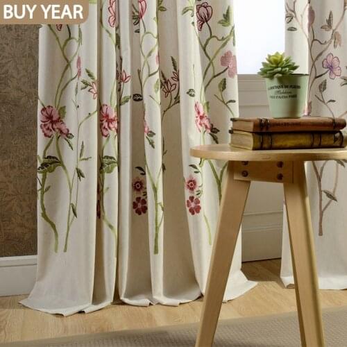 Modern Pastoral American Country Style Cotton Embroidery Curtains for Living Room and Bedrooms Blackout Curtains