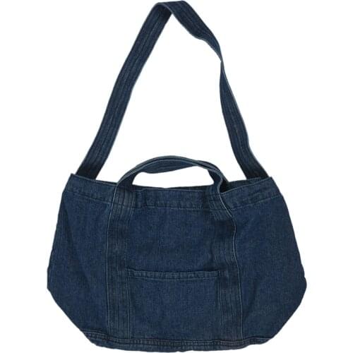 Denim Slouch Bag Casual Jean Fabric Handbag Leisure Korean Style Fashion Japanese Fashion Messenger Top-Handle Bag, Navy Blue