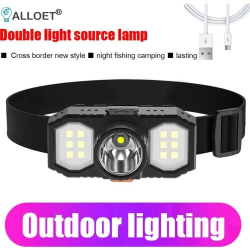 XPE COB LED Headlamp Waterproof USB Rechargeable Head Light Portable Headlight Torch for Outdoor Night Fishing Hiking Lighting