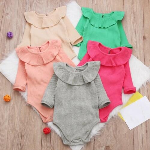 0-18Months Korean Warm pit stripes Toddler Infant Baby Girls Solid Ruffles Romper Jumpsuit Outfits Clothing baby girl body M4