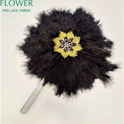 Black Feather Hand Fan Handmade Luxurious African Dance Lace Feather Fans For Wedding Party Gift Top Quality Wedding Decoration