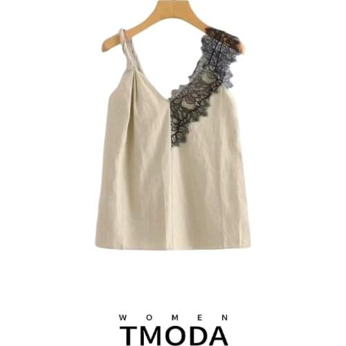 TMODA1287 2021 Summer New Women Lace Tank Top Korean Casual Camis Lace Short V-neck Splicing Vest Women Tank Tops