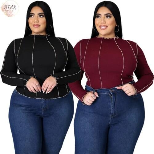 Plus Size Clothing 4XL Shirts for Women Long Sleeve Top and Blouses 2021 Striped Bodycon Fashion Outfits Wholesale Dropshipping