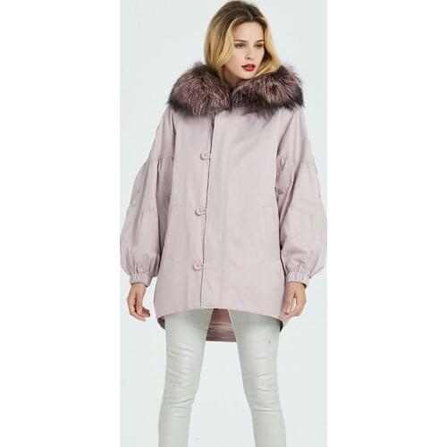 Womens Coat Female Rabbit Liner Parka Winter Jacket Women Raccoon Fur Collar Pink Jackets Warm Outwear MY4191