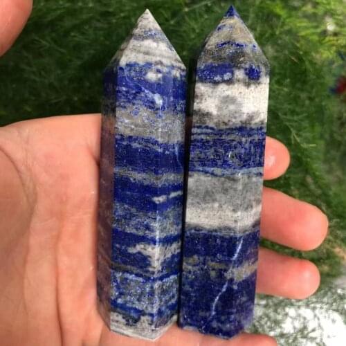 1PC Natural Crystal Lapis Lazuli Hexagonal Column Crystal Quartz Point Healing Mineral Tower Ornament DIY Gift Home Decoration
