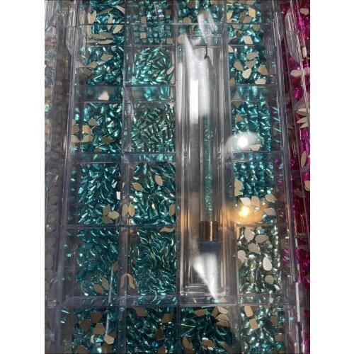 2000pcs, 21 Grids Crystal sapphire blue/Siam red /Emerald nails rhinestone 2000 PC AB Crystals Flatback Glass Nail Rhinestones