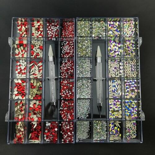 21 Grid Boxed Rhinestones Flatback Glass Nail Art Rhinestones Suit And SS4-SS20 Stones For Nail Diamonds With 1 pcs Nail pen