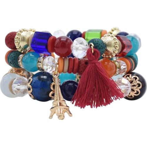 4pcs/set Fashion Multilayer Crystal Lava Stone Beads Wing Tassel tassel Bracelets & Bangles Pulseras Mujer Jewelry for Women Gif