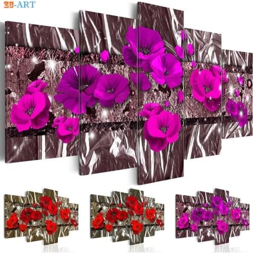 5 Pieces Blossom Flowers Canvas Painting Large Wall Art Wall Pictures for Living Room Gift for Mom Romantic Gift