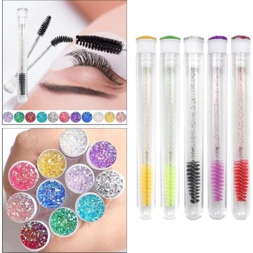 5Pcs Crystal Disposable Mascara Brushes Makeup Eyebrow Makeup with Dust-proof Reusable Sanitary Tube