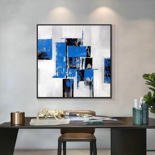Abstract Blue Geometric Painting 100% Hand Painted Oil Painting On Canvas Wall Art Painting New Poster Art For Modern Home Decor