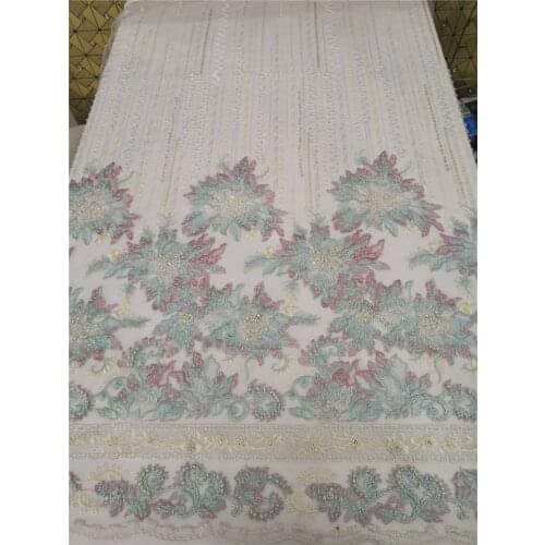 African Tulle Mesh Lace Fabric High Quality Nigerian Lace Fabric with beads SYJ-4888816 For Women Party Wedding Dress