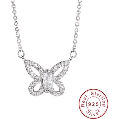 Luxury Butterfly 2ct Marquise Cut SONA stone Pendant Necklace 925 Sterling Silver Unique wedding Fine Jewelry With 45cm Chain