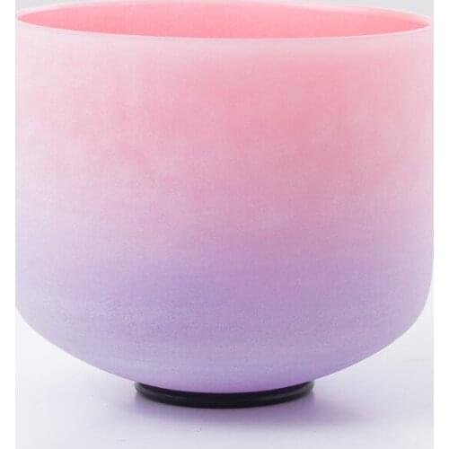 8" Note C ROOT Chakra Pink and Purple inside Colored Frosted Quartz Crystal singing bowl + Cloth ring