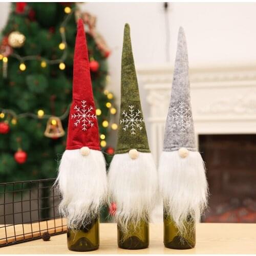 1pcs Christmas Nordic Santa Claus Wine Bottle Covers Old Man Funny Doll Bottle Cover for New Year Xmas Party Kitchen Dinner Dec