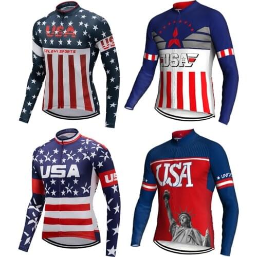 Men USA Pro Breathable Cycling Jersey Long Sleeve Bike Wear Bicycle Team MTB Shirts Ropa Ciclismo Clothing Jacket 2 Designs 2021