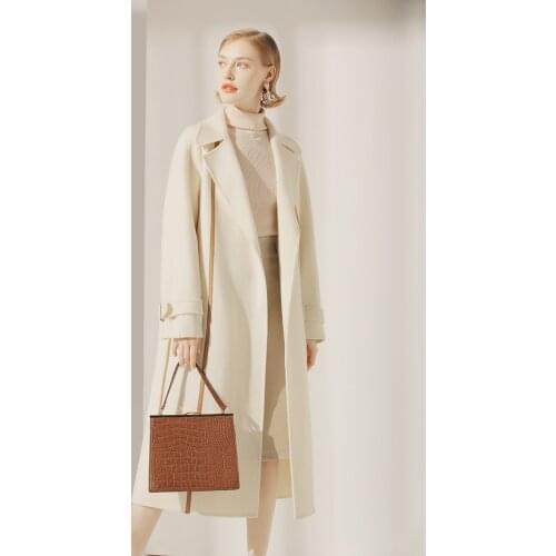 Double sided cashmere coat womens 2021 new autumn and winter Hepburn medium and long silhouette British style high-end wool