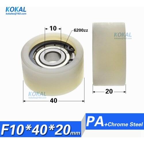 [F1040-20] 10PCS low noise 6200zz 6200 coated with PA Nylon Pulley medical equipment fittings sliding bearing wheel 10*40*20mm