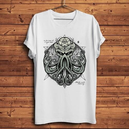 Evil great Cthulhu Awakens Mysterious Rune funny anime tshirt Men summer White Casual short sleeve T Shirt Unisex streetwear tee