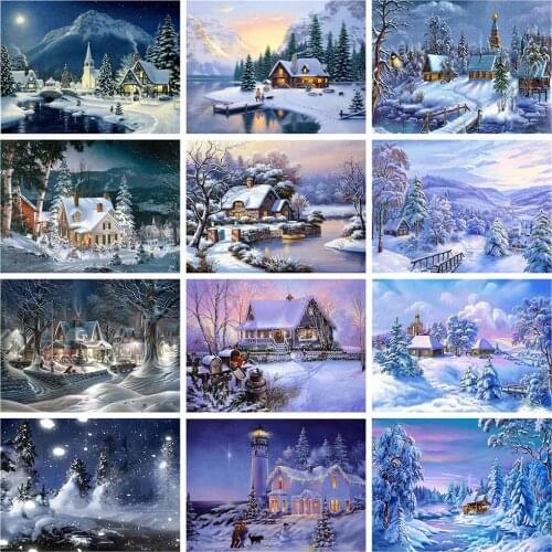 HUACAN Full Square Drill Diamond Painting Winter Landscape DIY 5D Diamond Embroidery Tree Mosaic Craft Kit Wall Art Decor