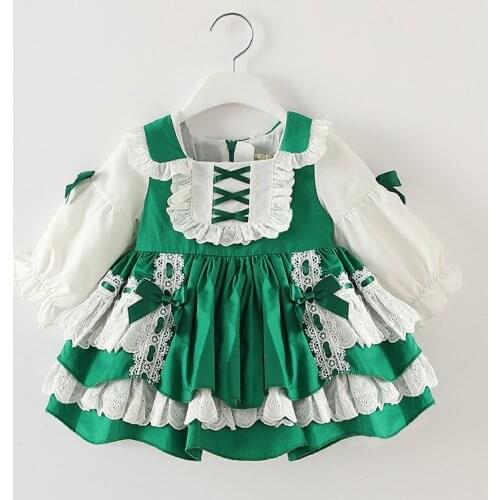 Spanish Baby Clothes Christmas Green Dress For Toddler Girls Baptism 1st Birthday Frocks Girl Autumn Long Sleeve Lolita Dresses