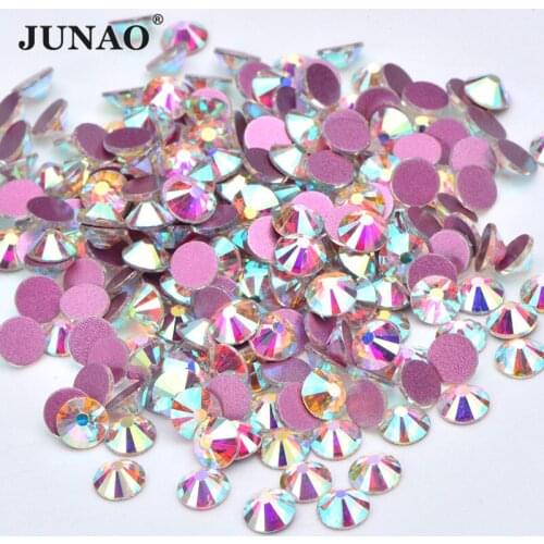 JUNAO SS6 8 10 12 16 20 30 Red Base Crystal AB Glass Rhinestone Nail Art Glass Stone Flatback Non Hotfix Crystals Strass