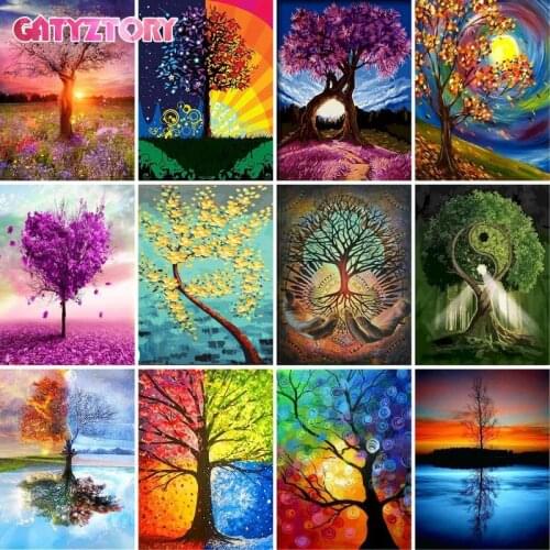 GATYZTORY Painting By Numbers Colourful Tree Acrylic Canvas Drawing Adults 40*50 Photo Frames For Picture Diy Art Decor Home